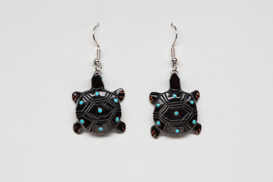 Turtle Fetish Earrings by Andrew Quam, Zuni