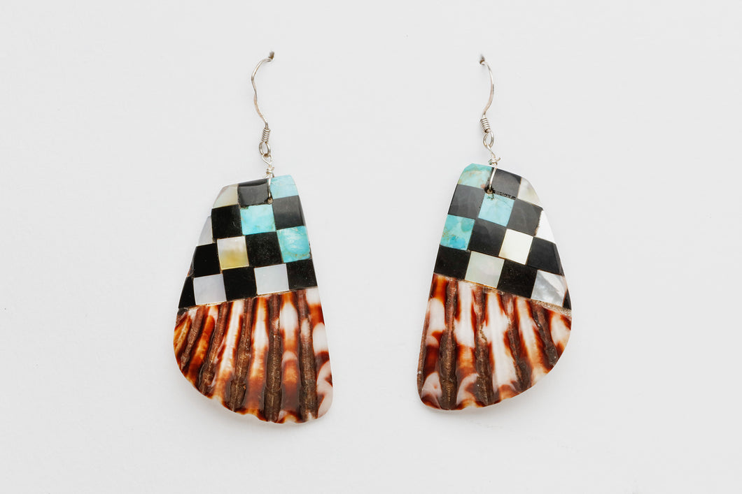 Mosaic Spondylus Shell Earrings by Lupita Calabaza, Kewa (Santo Domingo)