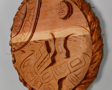 Panel depicting Wolf and Moon by Tim Alfred, Kwakwaka'wakw First Nations