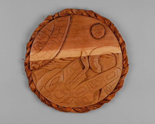 Panel depicting Wolf and Moon by Tim Alfred, Kwakwaka'wakw First Nations