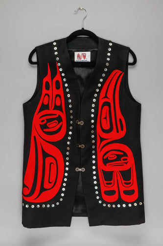 Handmade Vest Depicting Raven by Dorothy Grant, Haida