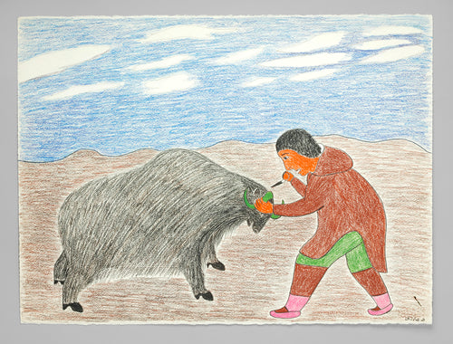 Kiviuk Fighting the Musk Ox by Victoria Mamnguqsualuk, Inuit