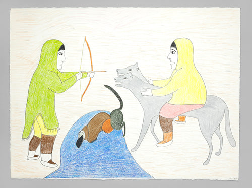 Kiviuq Encounters Giant on Two Headed Dog by Victoria Mamnguqsualuk, Inuit