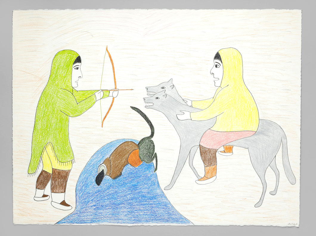 Kiviuq Encounters Giant on Two Headed Dog by Victoria Mamnguqsualuk, Inuit