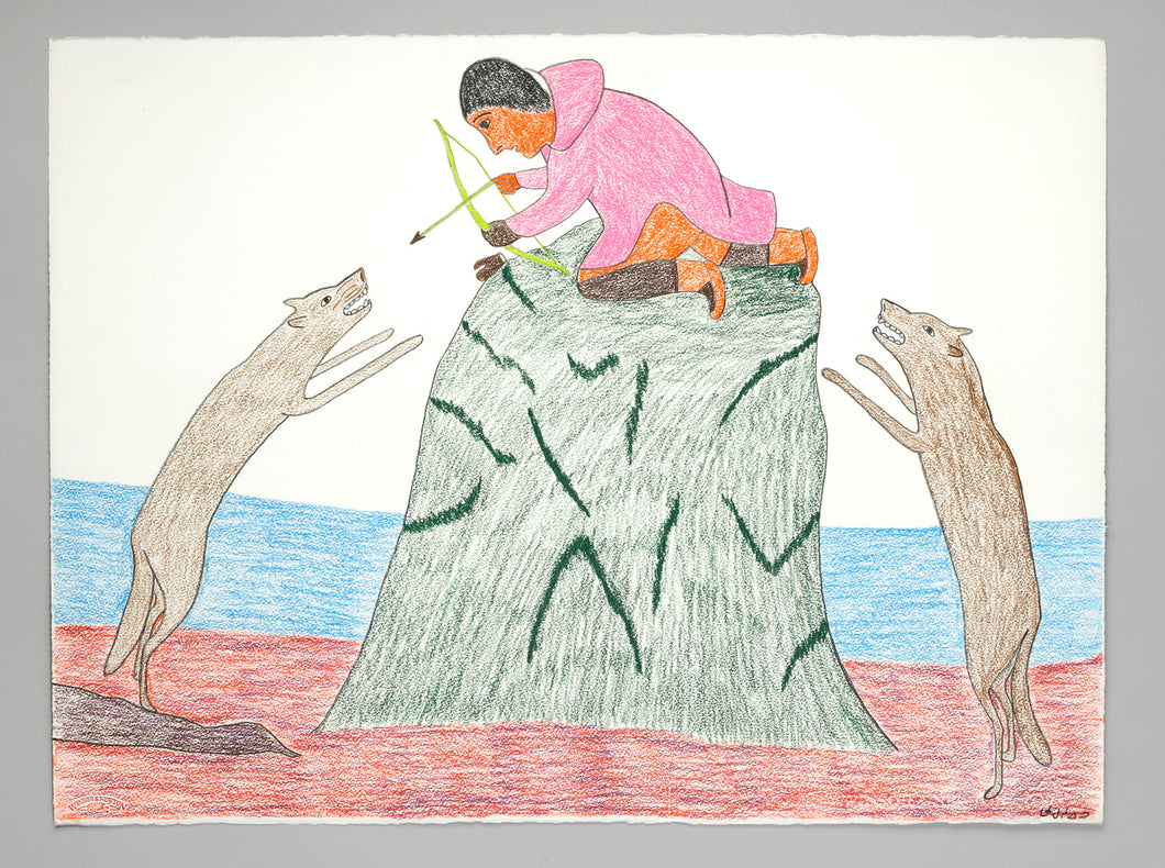 Kiviuq Surrounded By Wolves by Victoria Mamnguqsualuk (1930-2016), Inuit