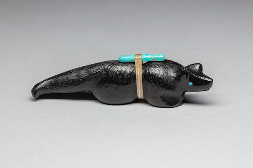 Wolf Fetish with Medicine Bundle by Herbert Halate, Zuni