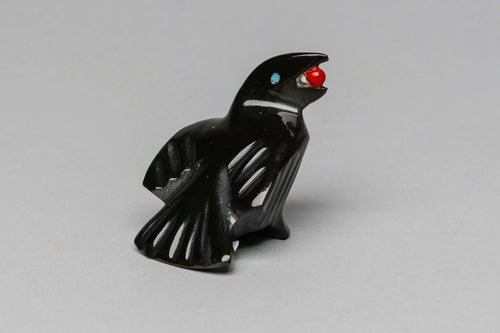 Raven with Berry Fetish Carving by Calvert Bowannie, Zuni