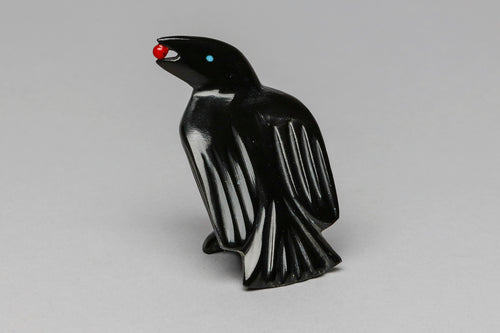 Large Raven with Berry Fetish Carving by Calvert Bowannie, Zuni