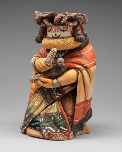 Hahay-i wu-uti (Grandmother) Katsina Holding a Turkey by Prinston Collateta, Hopi
