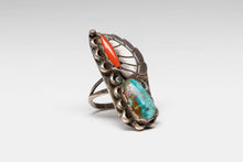 Vintage Navajo Coral and Turquoise Ring, c. 1970