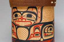 Round Bentwood Box depicting Bear and Beaver by Henry Van Calcar, Washington State
