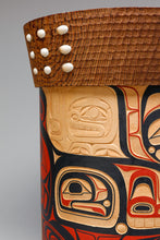 Round Bentwood Box depicting Bear and Beaver by Henry Van Calcar, Washington State