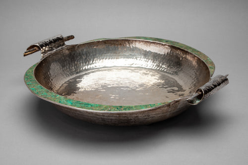 Sterling Silver Bowl with Malachite Inlay by Emilia Castillo, Mexico