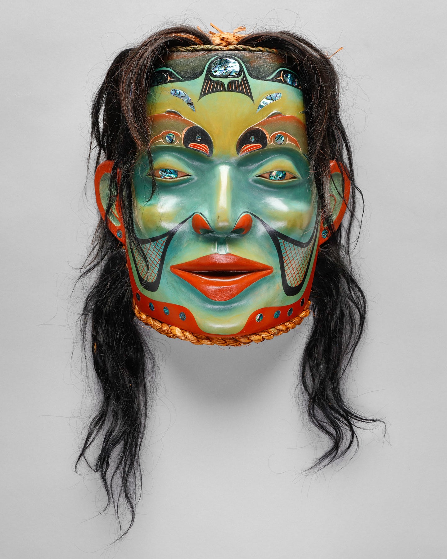 Mask depicting Salmon Woman by Janice Morin, Cree – Quintana Galleries