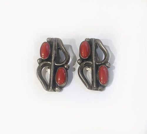 Vintage Mediterranean Coral Clip Earrings, c. 1940, Navajo